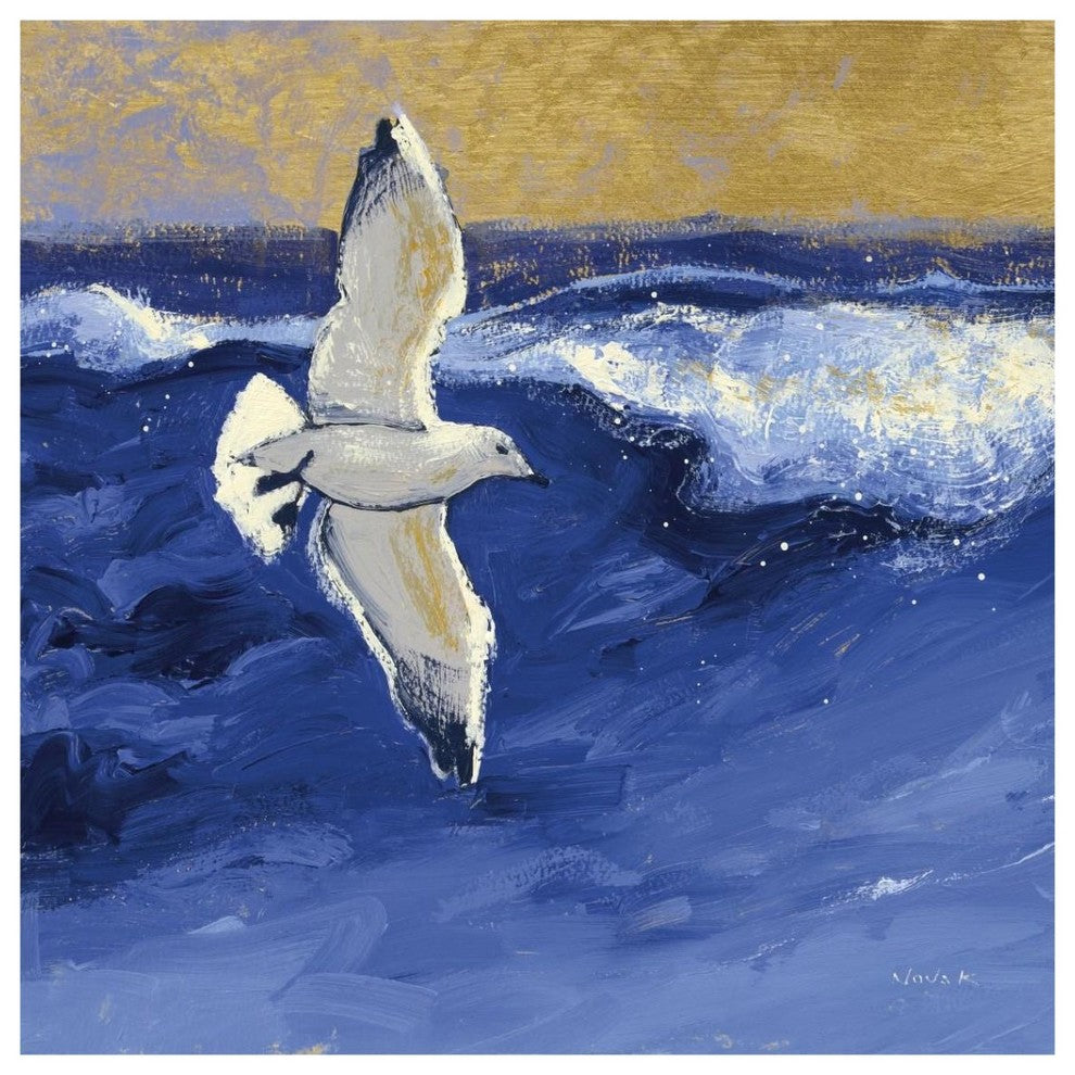"Seagulls with Gold Sky II" Digital Paper Print by Shirley Novak, 38"x38"