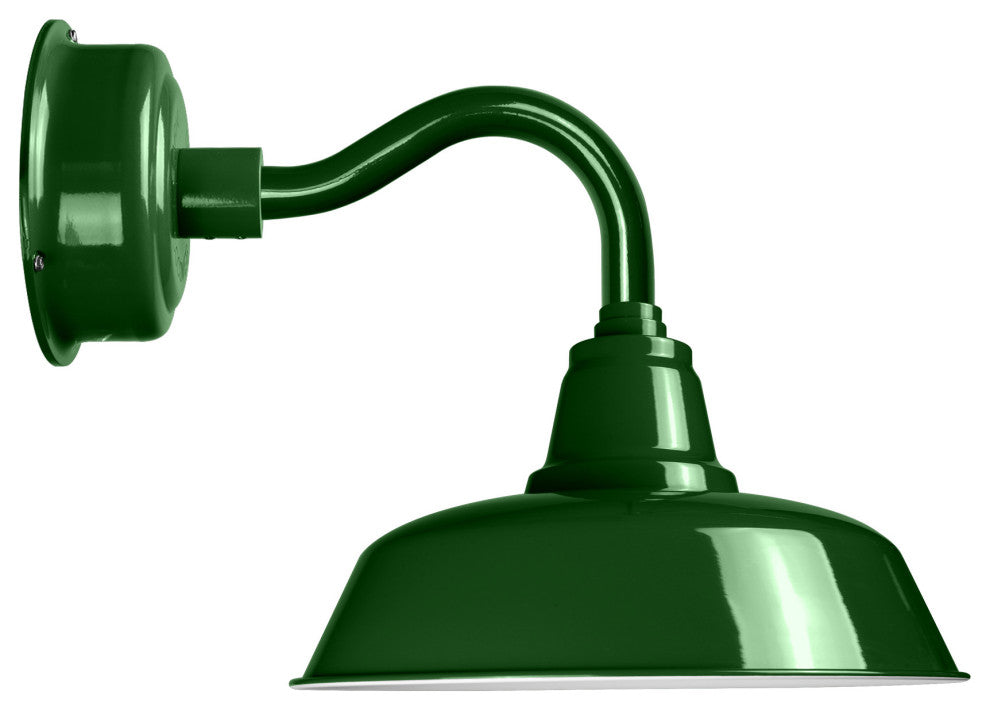 12" Farmhouse LED Barn Light With Chic Arm, Green