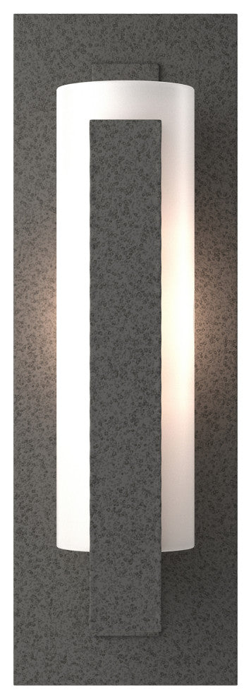 Forged Vertical Bar Sconce, Steel Backplate, Natural Iron Finish, Opal Glass
