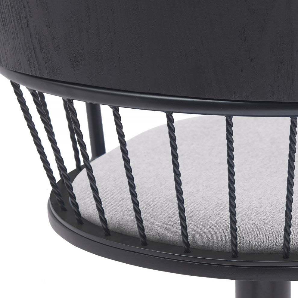 Nash Adjustable Black Wood Bar Stool, Blue Fabric With Black Metal, Light Gray