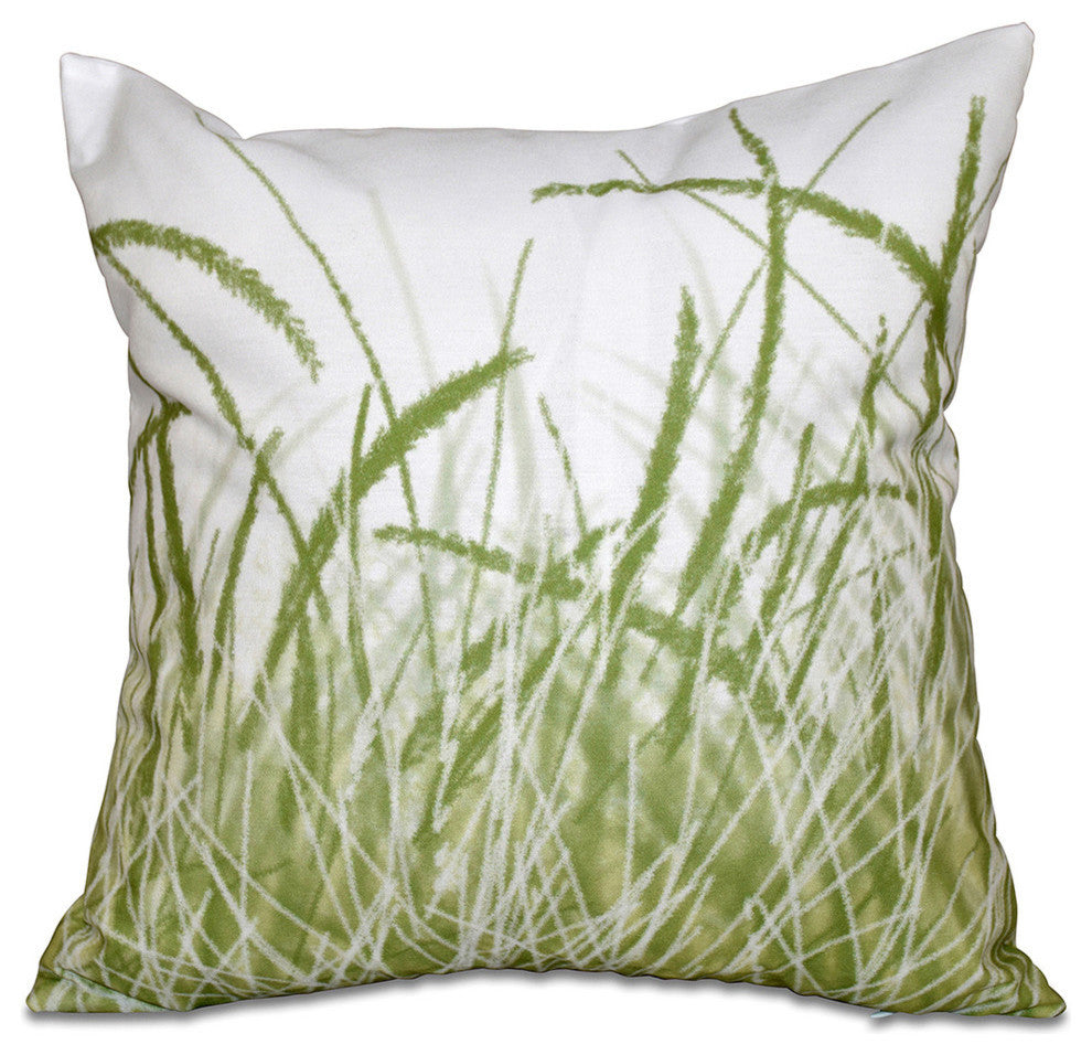Sea Grass 1, Floral Print Pillow, Green, 16"x16"