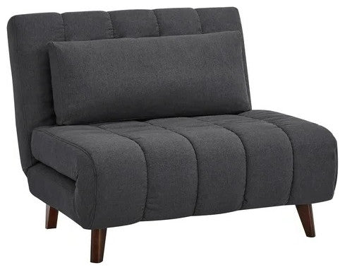 Convertible Futon Chair with Pine Wood Frame and Tufted Polyester Seat, Dark Gray