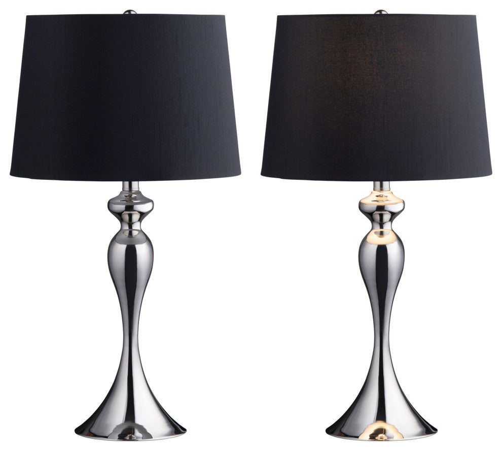 25.5"H Silver Steel Table Lamp Set with Black Silk Shade