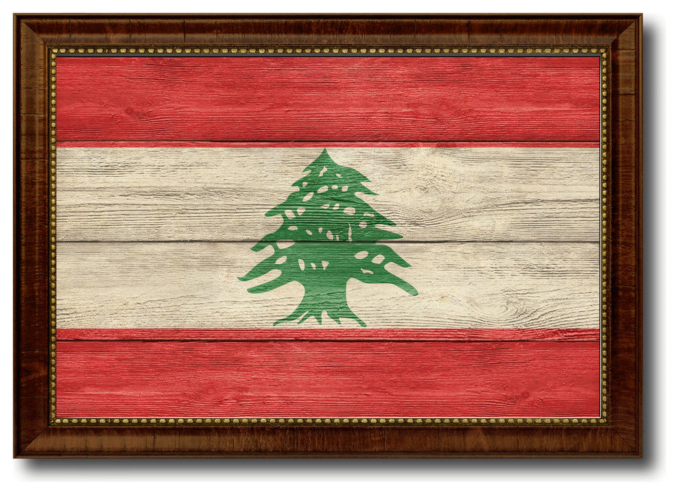Lebanon Country Textured Flag Print With Brown Gold Frame, 19"X27"