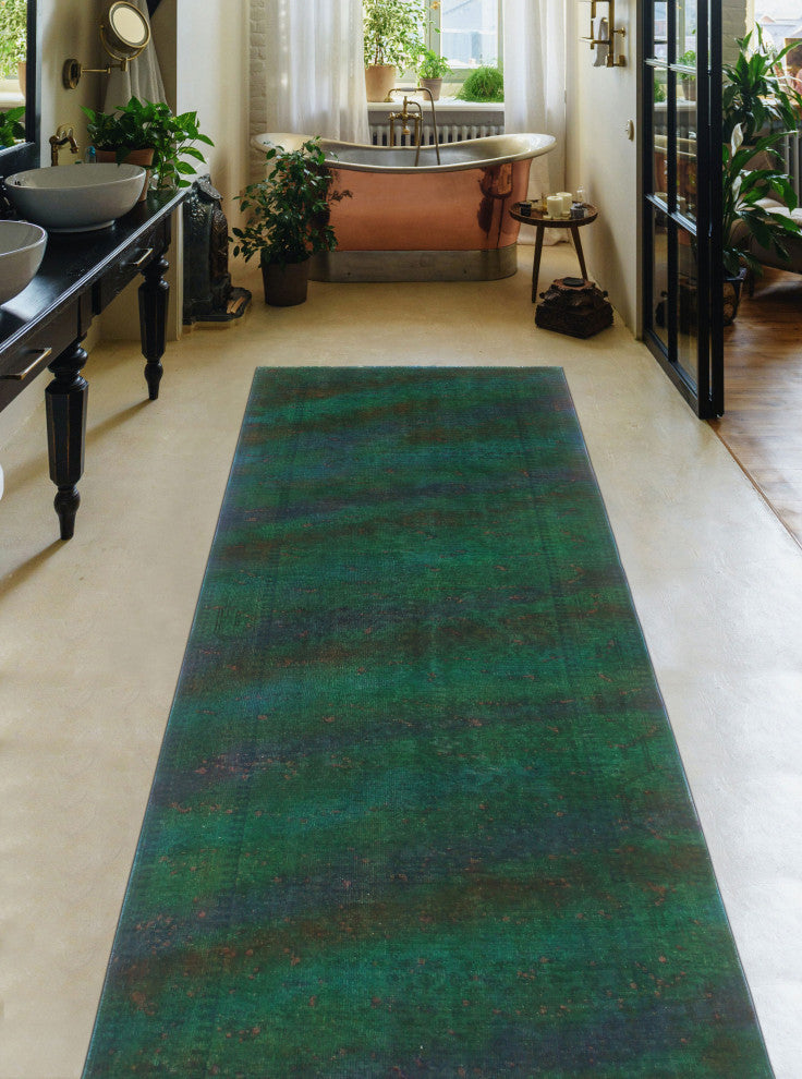 Vintage Distressed Albertee Green/Purple Runner, 3'3x9'4