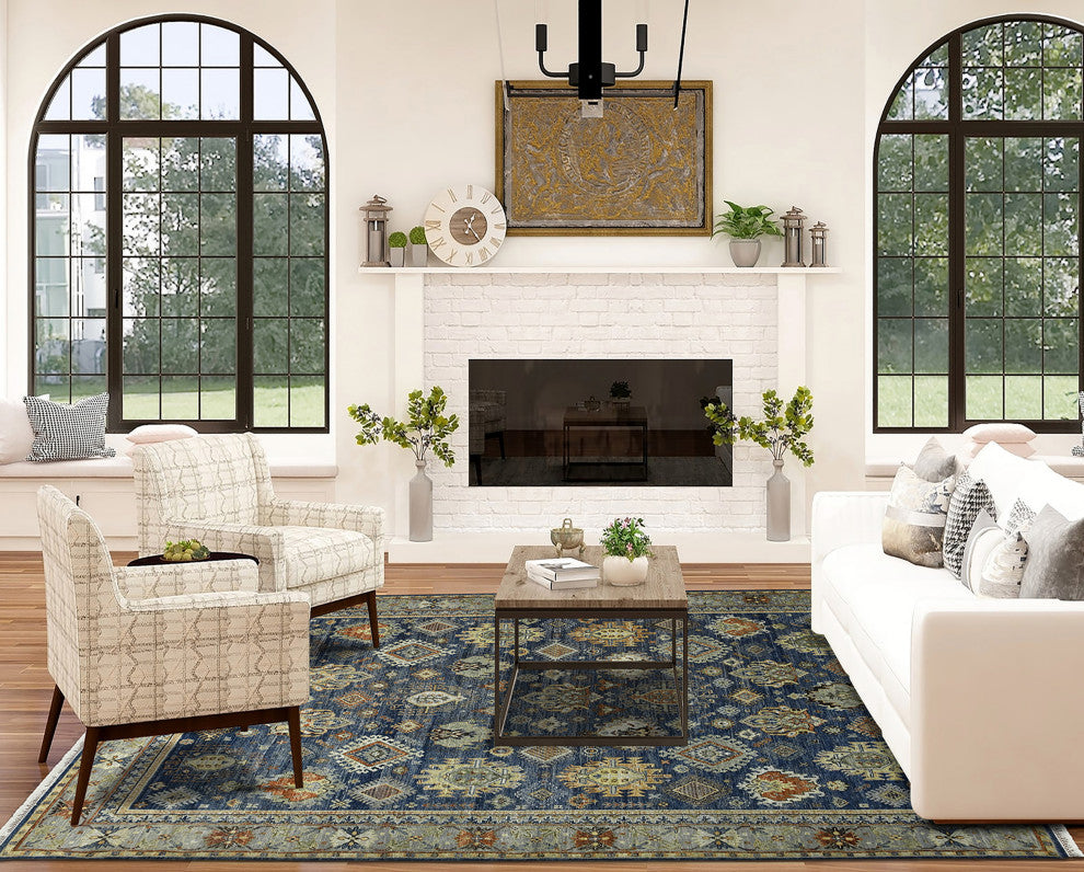 Milano Effy Area Rug, Blue, 8' x 10', Bordered