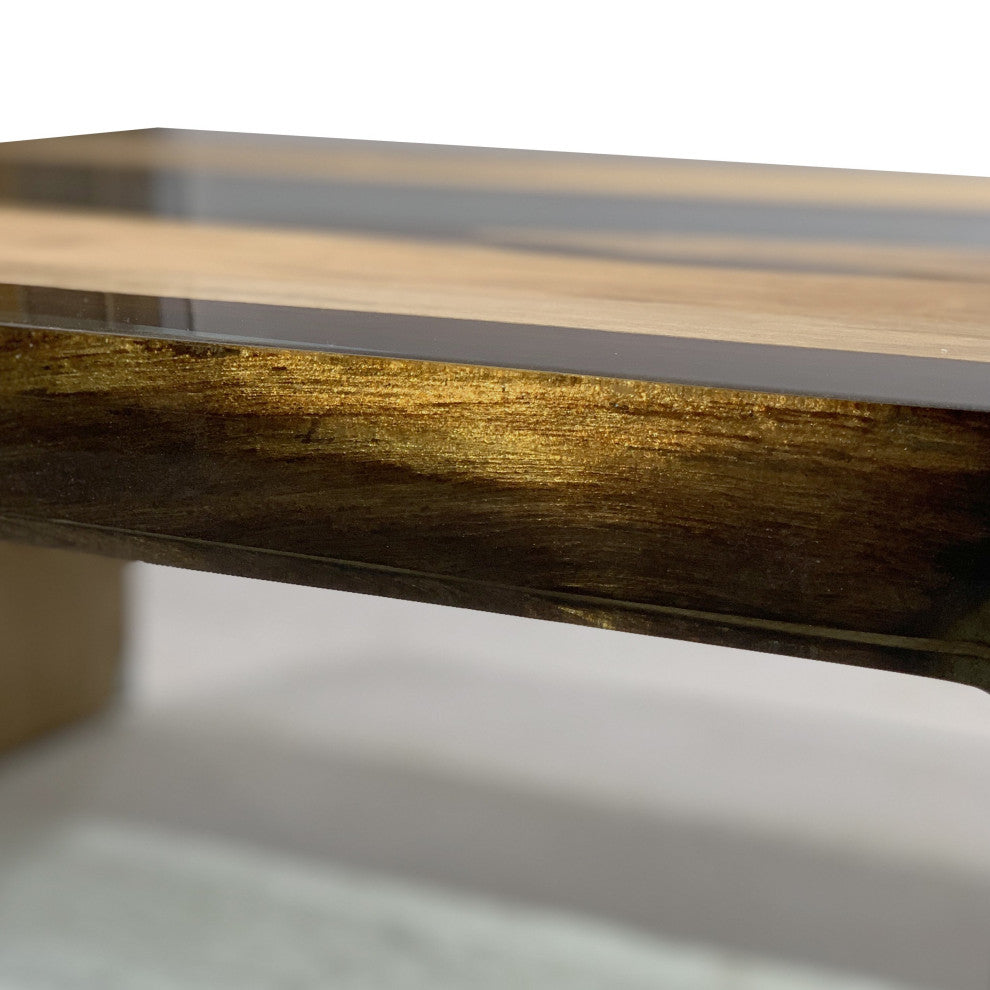 Smoked Aqua Green Waterfall Coffee Table, 27.6"
