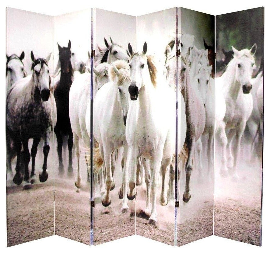 6'' Tall Double Sided Horses Canvas Room Divider 6 Panel