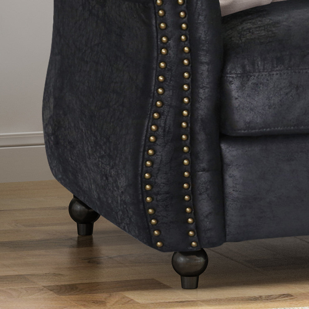 Vita Chesterfield Tufted Faux Leather Sofa, Black