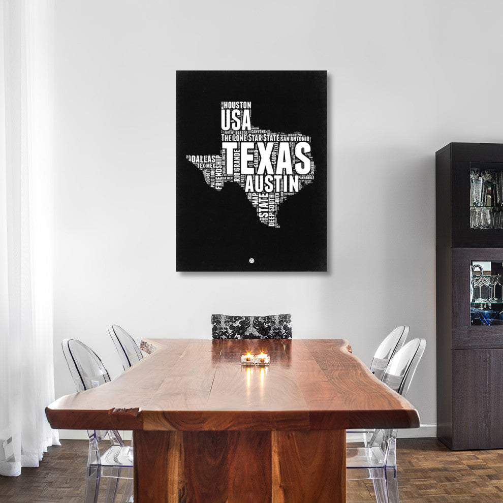 "Texas Black and White Map" Fine Art Print