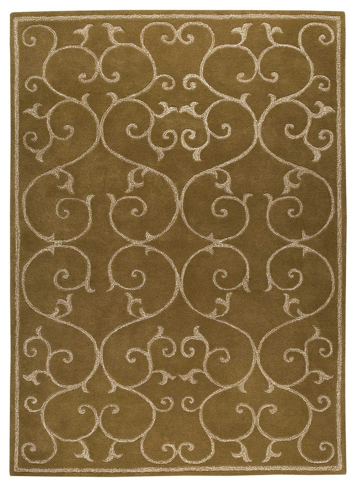 Hand Tufted Olive Green New Zealand Wool Area Rug, 5''6"x7''10"