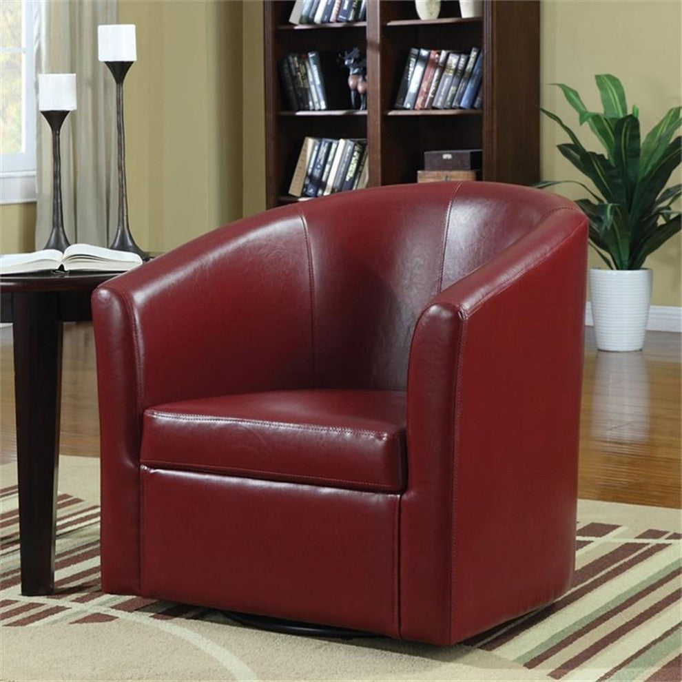 Home Square 2 Piece Faux Leather Swivel Barrel Back Accent Chair Set in Red