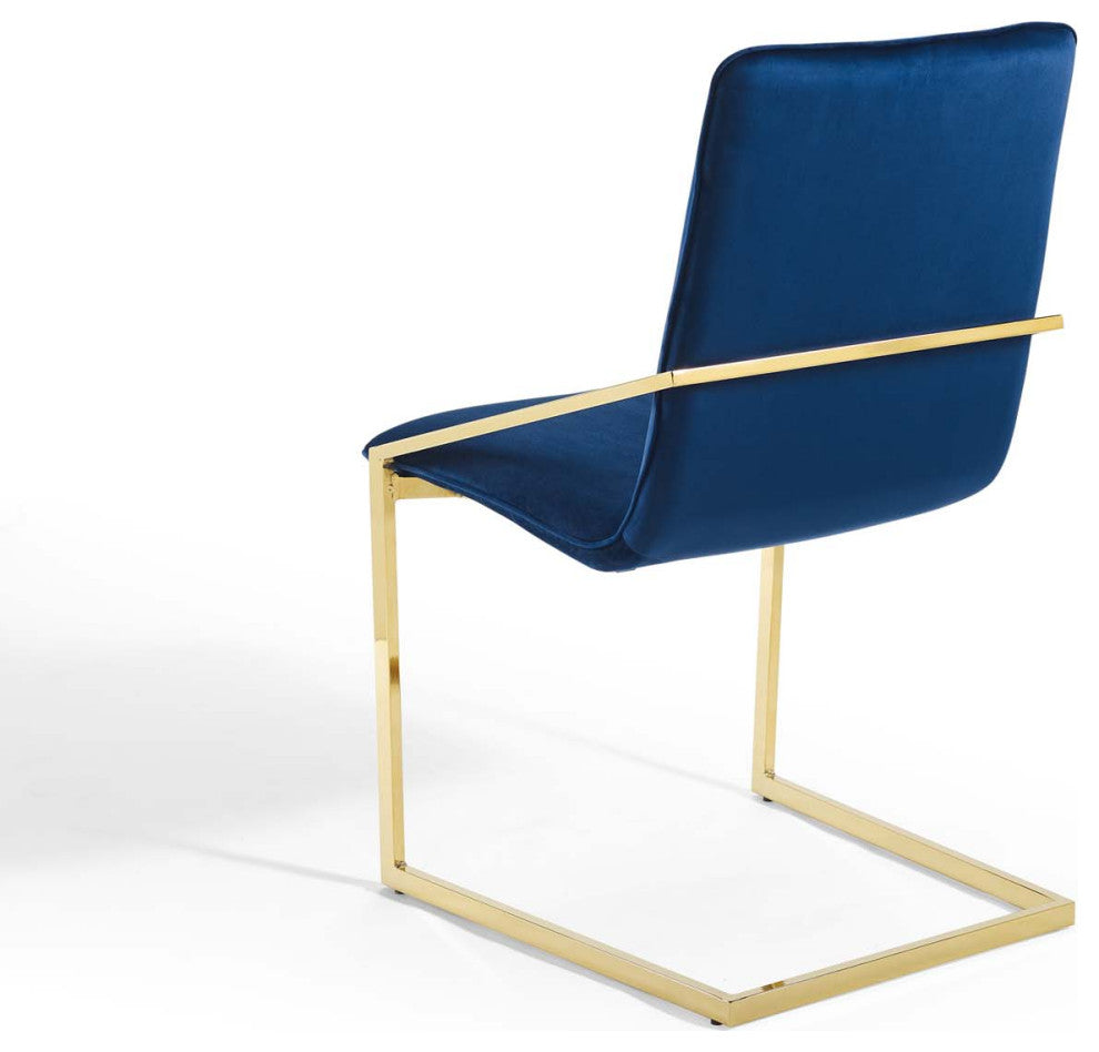Side Dining Chair, Velvet, Metal, Gold Blue Navy, Modern, Cafe Bistro Restaurant