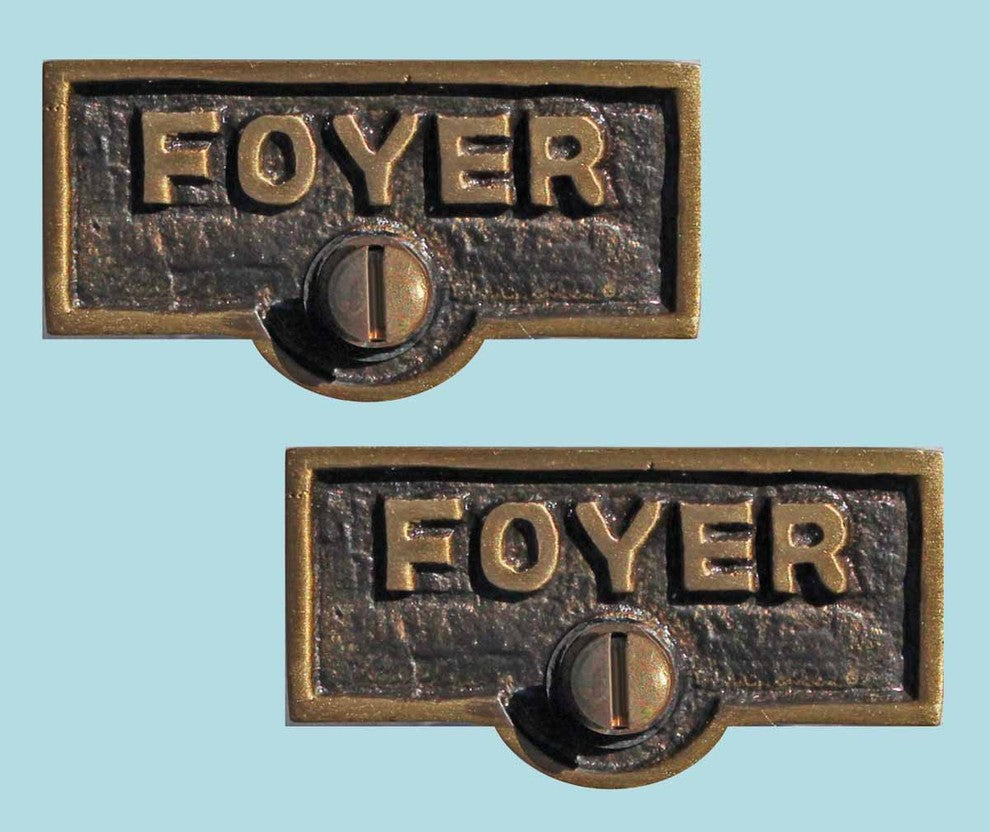 2 Switch Plate Tags FOYER Name Signs Labels Antique Brass |