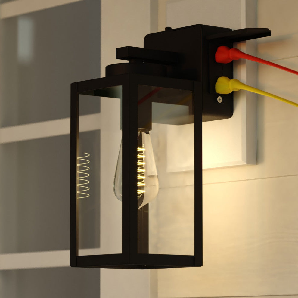 Lombard 1 Light Dusk to Dawn Black Outdoor Wall Lantern, Integrated GFCI Outlet