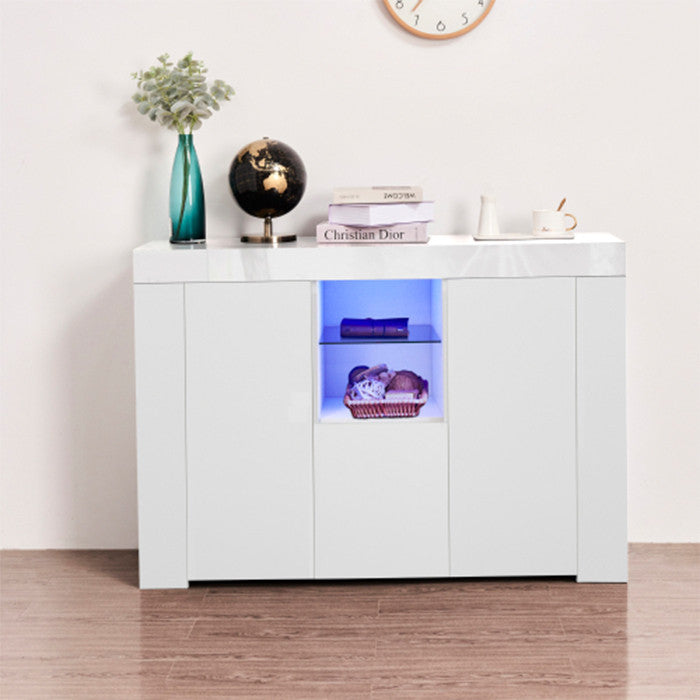 Kitchen Sideboard Cupboard with LED Light White High Gloss Storage Cabinet