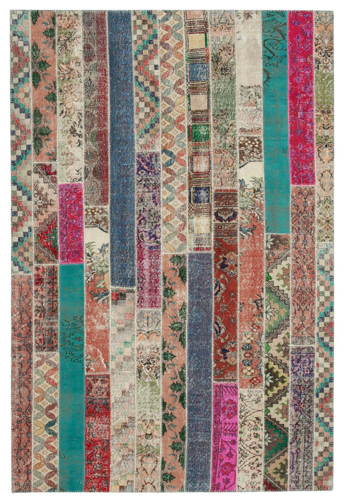 Rug N Carpet - Handmade Oriental 6' 8" x 10' 0" Faded Patchwork Area Rug
