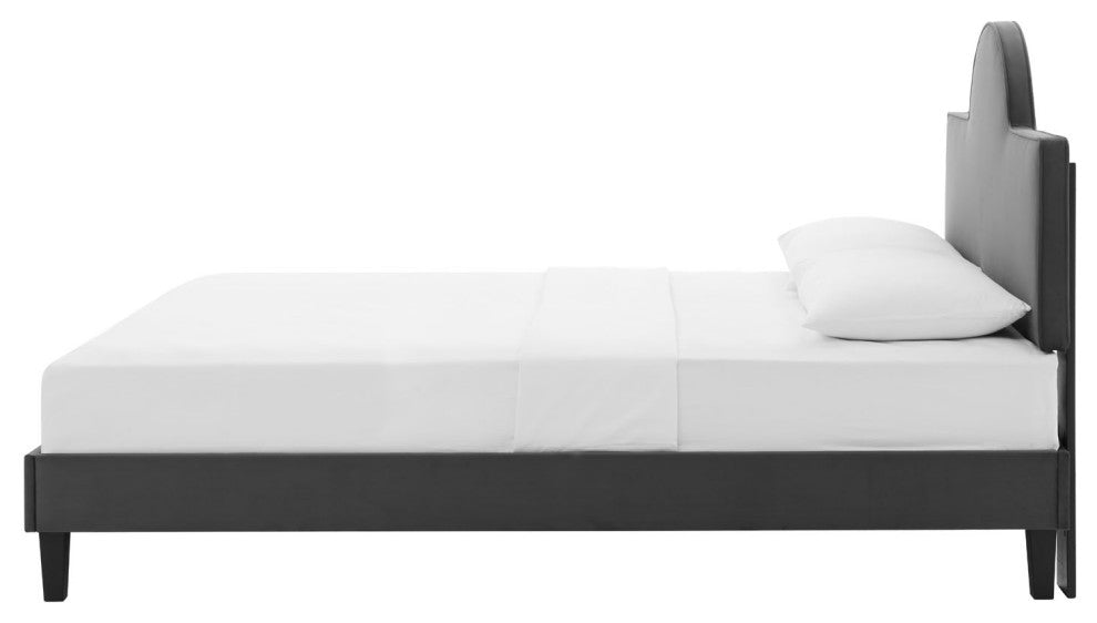 Platform Bed Frame, King Size, Charcoal Gray, Velvet, Modern, Guest Suite