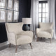 Sculpted Wide Cream Wing Back Lounge Chair Arm Button Tufted Contemporary Modern