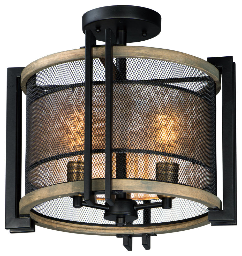Maxim 27560 Boundry 3 Light 17"W Semi-Flush Ceiling Fixture - Black / Barn Wood