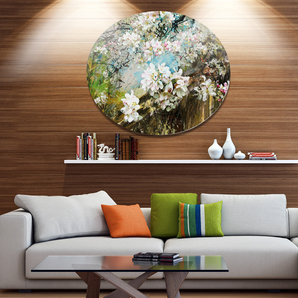 Apple Blossoms With White Flowers, Floral Round Wall Art, 38"