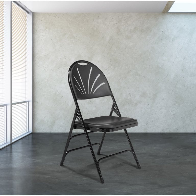 4 Pack Folding Chair, Metal Frame With Black Vinyl Seat With Curved Cut Out Back