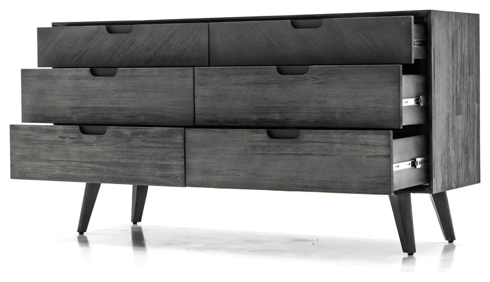 Mohave Mid-Century Tundra Gray Acacia 6 Drawer Dresser