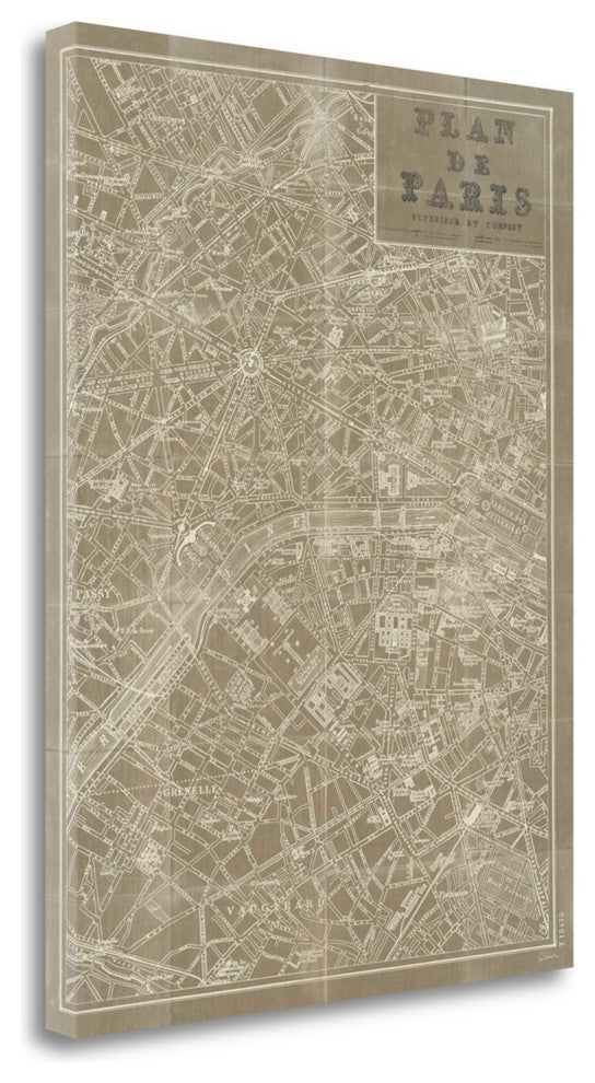 "Blueprint Map Paris Taupe" By Sue Schlabach, Giclee on Gallery Wrap Canvas