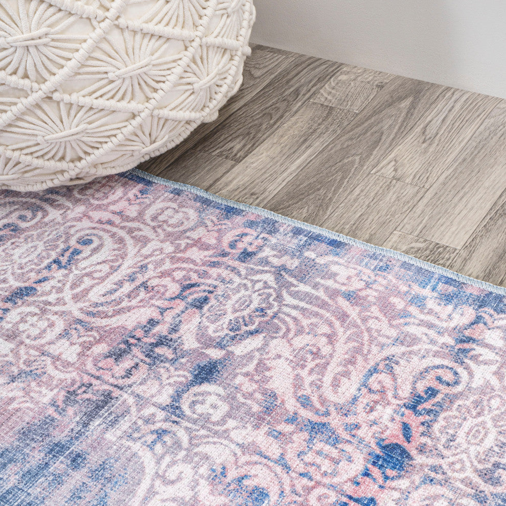 Regis Bohemian Medallion Machine Washable Indoor Area Rug, Blue, 5 X 8