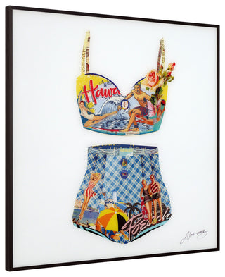 "Hawaiian Beach"Printed Art Glass Collection Framed With Black Anodized Aluminum