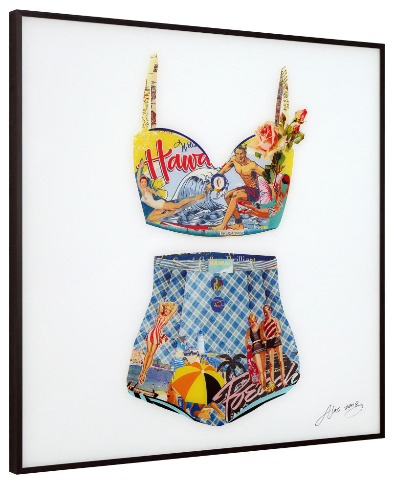 "Hawaiian Beach"Printed Art Glass Collection Framed With Black Anodized Aluminum