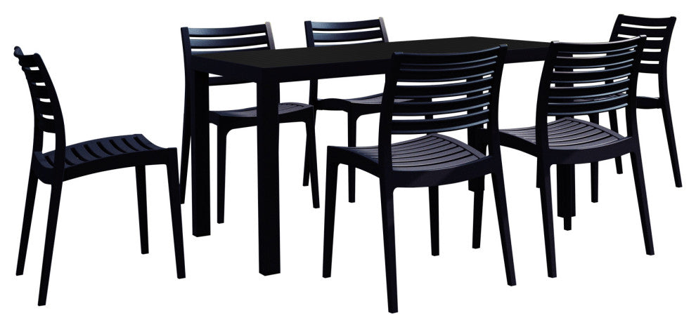 Ares Resin Rectangle Dining Set With 6 Chairs, Black