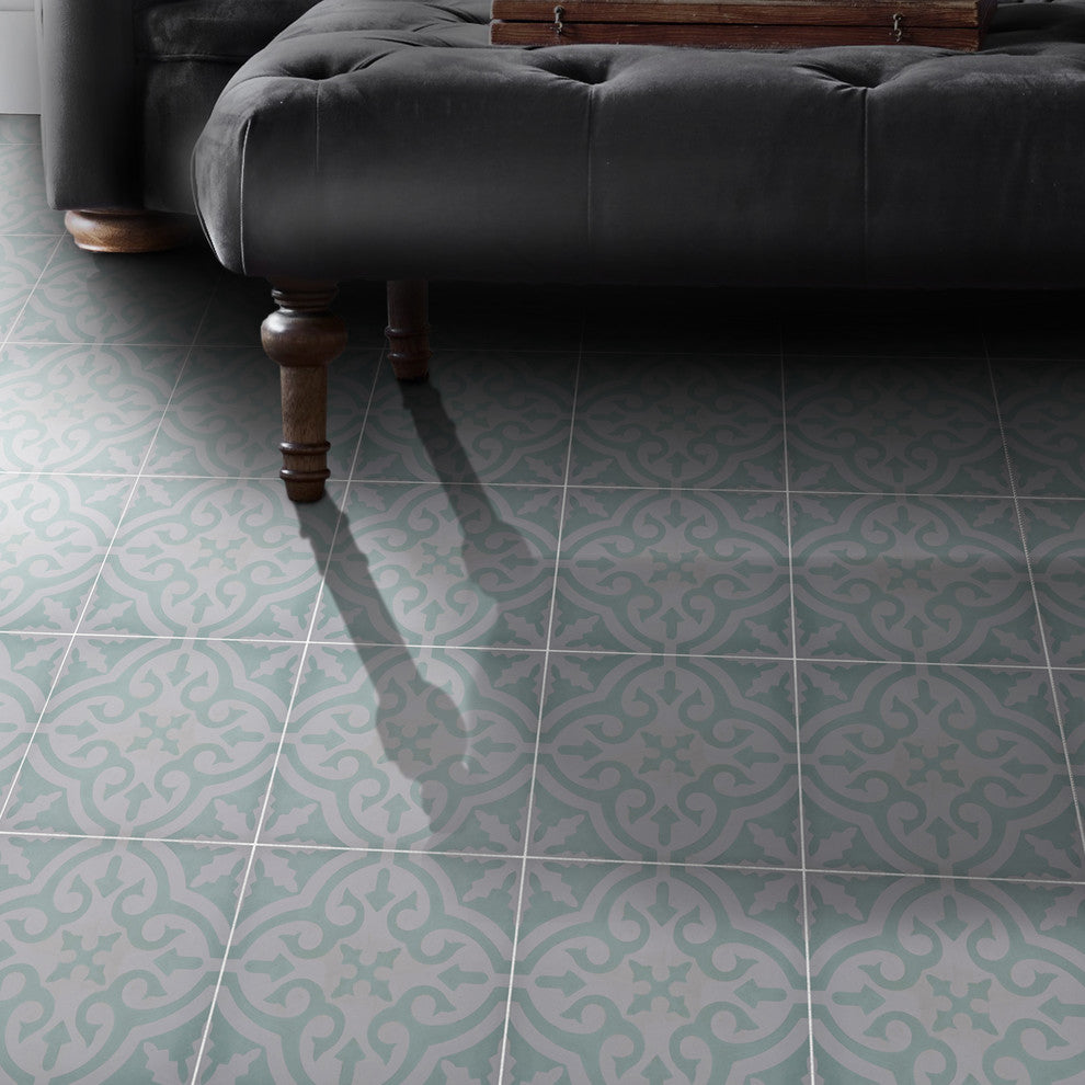 8"x8" Argana Handmade Cement Tile, Green/Gray, Set of 12
