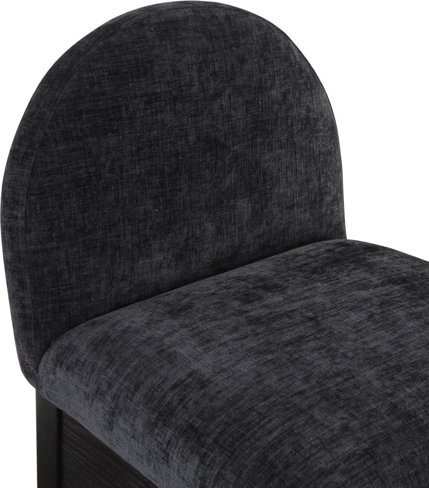 Waldorf Chenille Upholstered Stool, Black, Chenille, Natural Finish, Black, Chenille Fabric, Black Finish