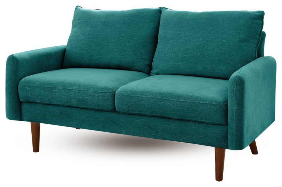 The Jasper II - Linen Round Arm Loveseat, Teal Blue