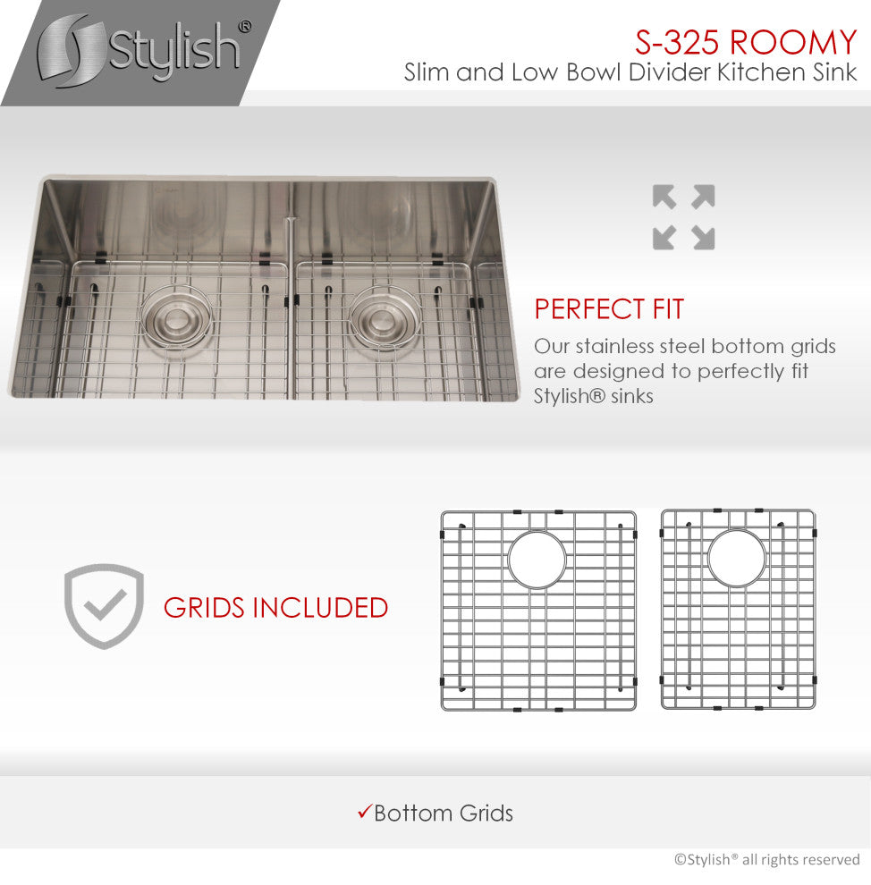 STYLISH 32" x 18" Stainless Steel Low Divider Undermount Kitchen Sink