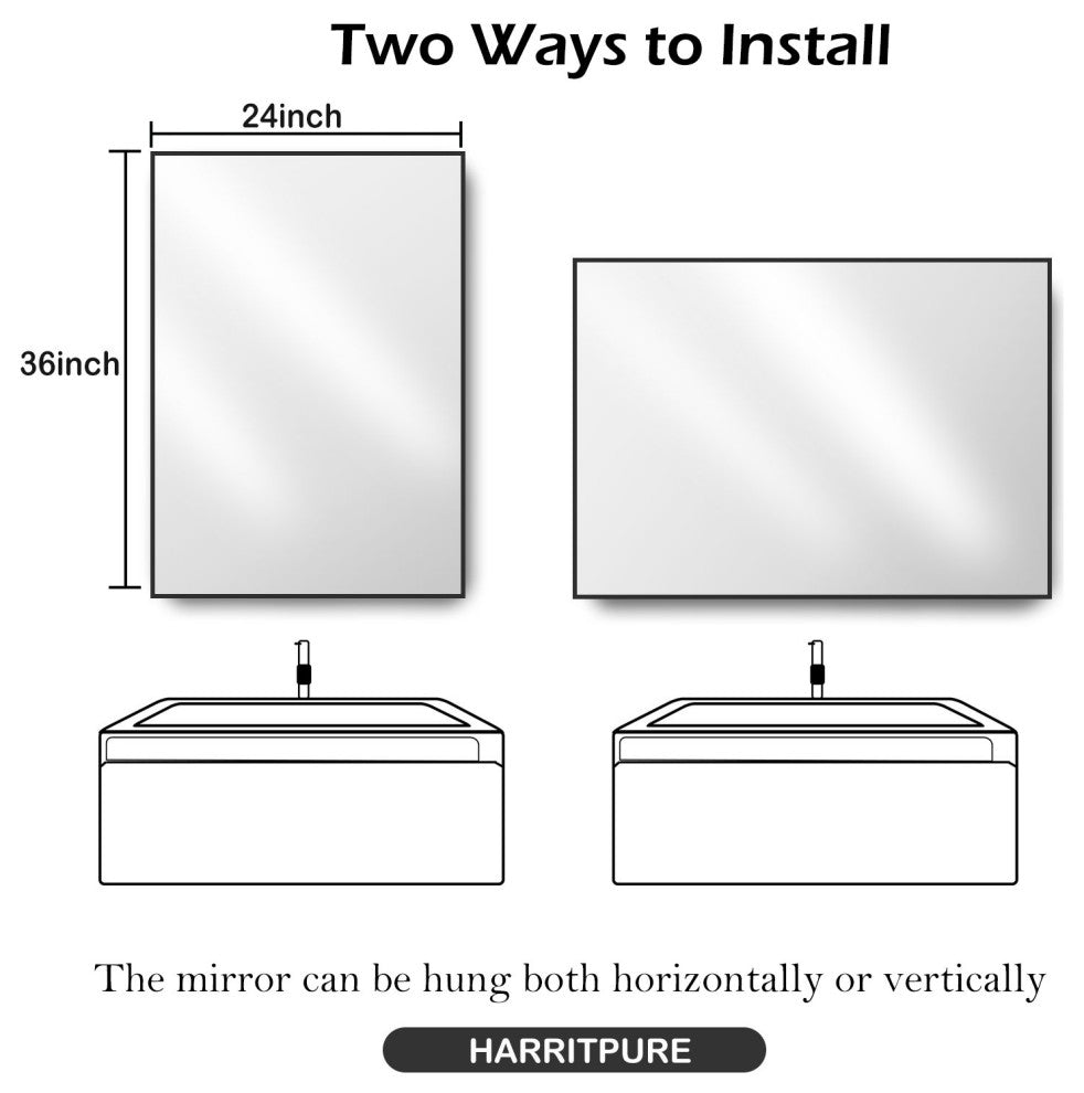 Easly Rectangular Aluminum Alloy Framed Mirror, Black, 24x36