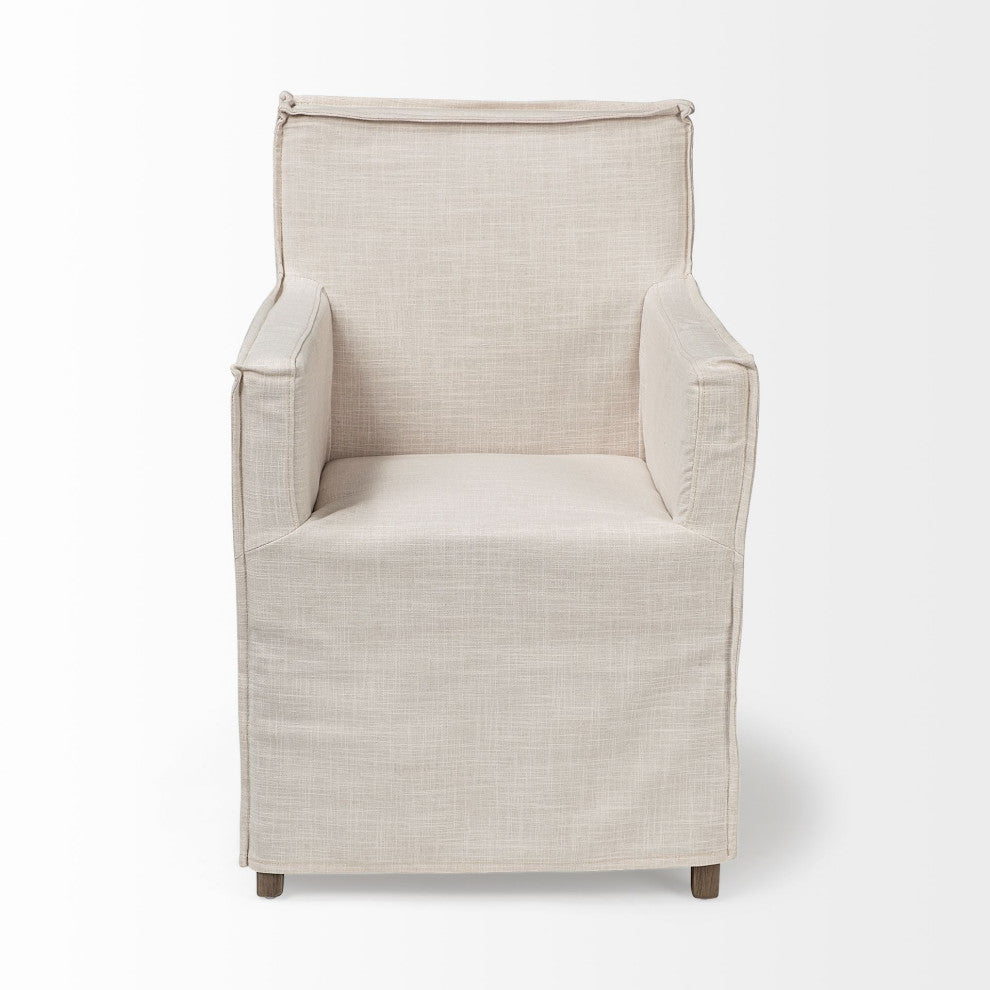 HomeRoots Cream Fabric Slip Cover With Brown Wood Frame Dining Chair
