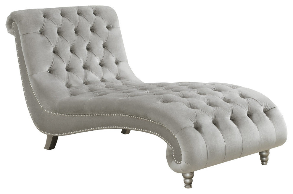Button Tufted Upholstered Chaise, Gray