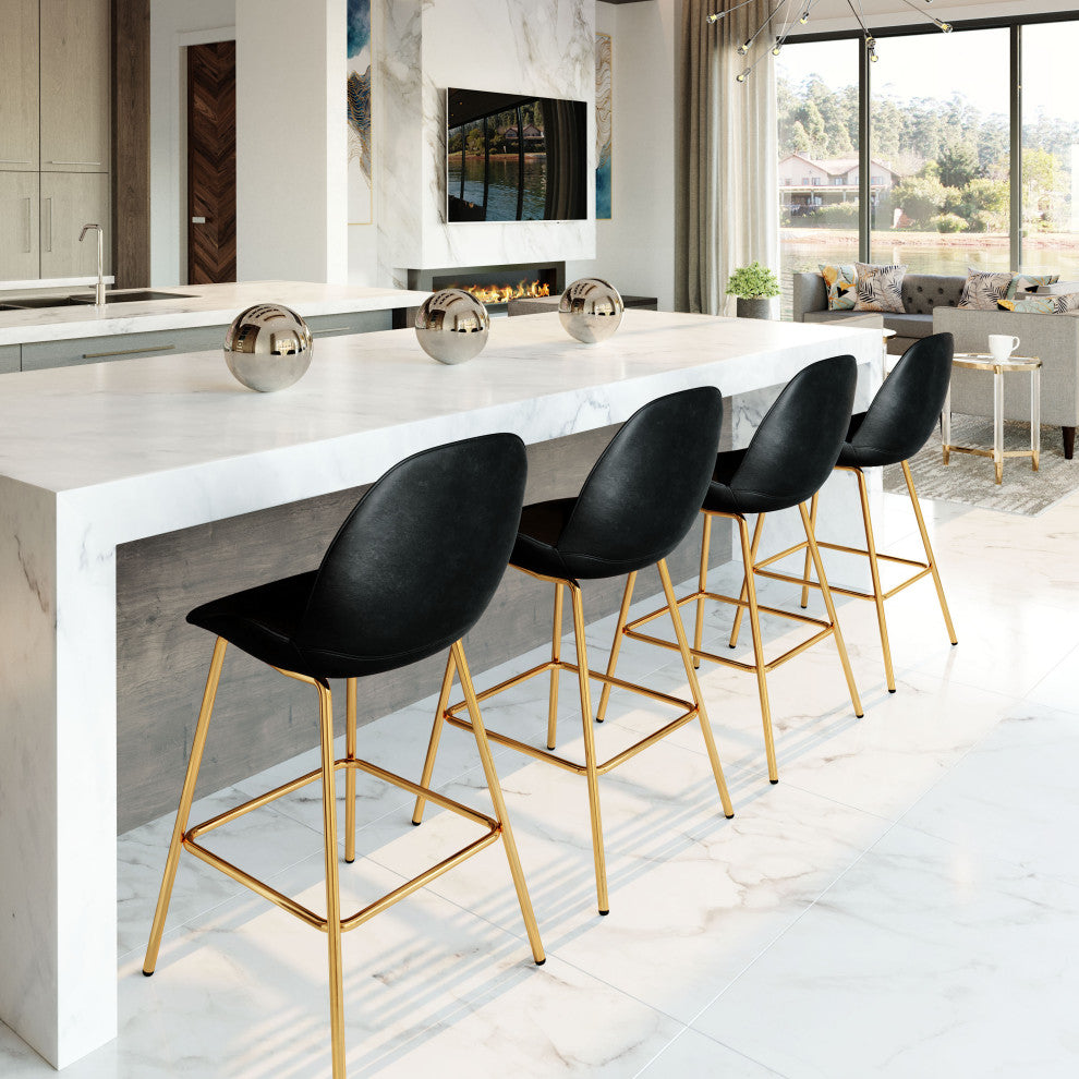 Siena Counter Chair, Set of 2 Black & Gold
