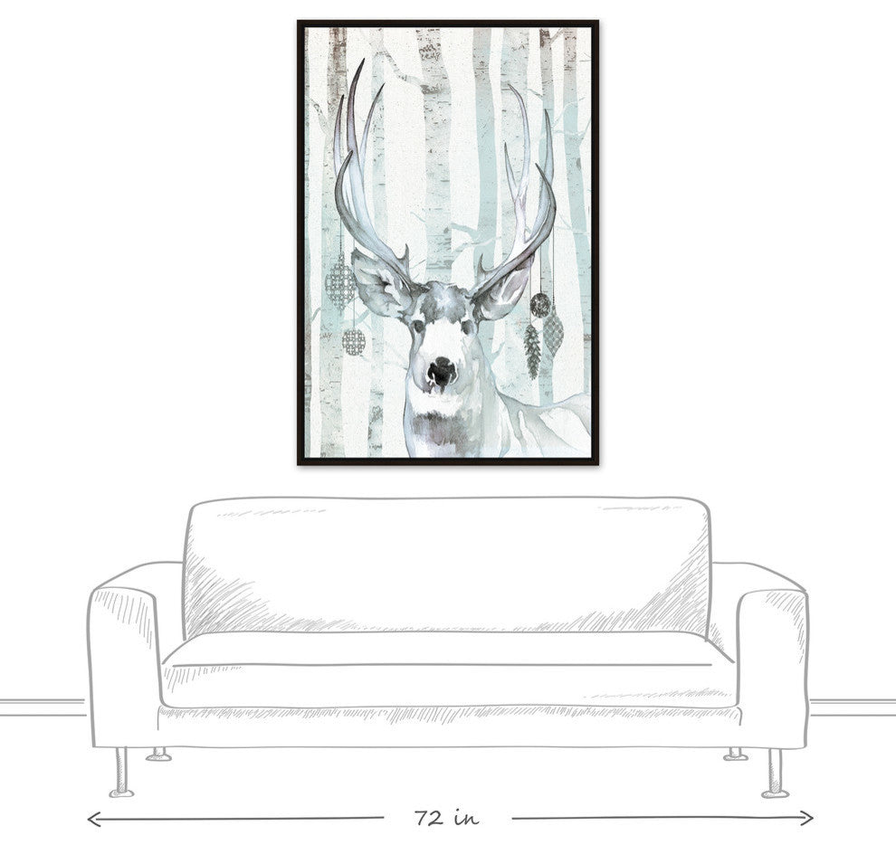 Whimsical Watercolor Reindeer Canvas Wall Art, Framed, 32"x48"