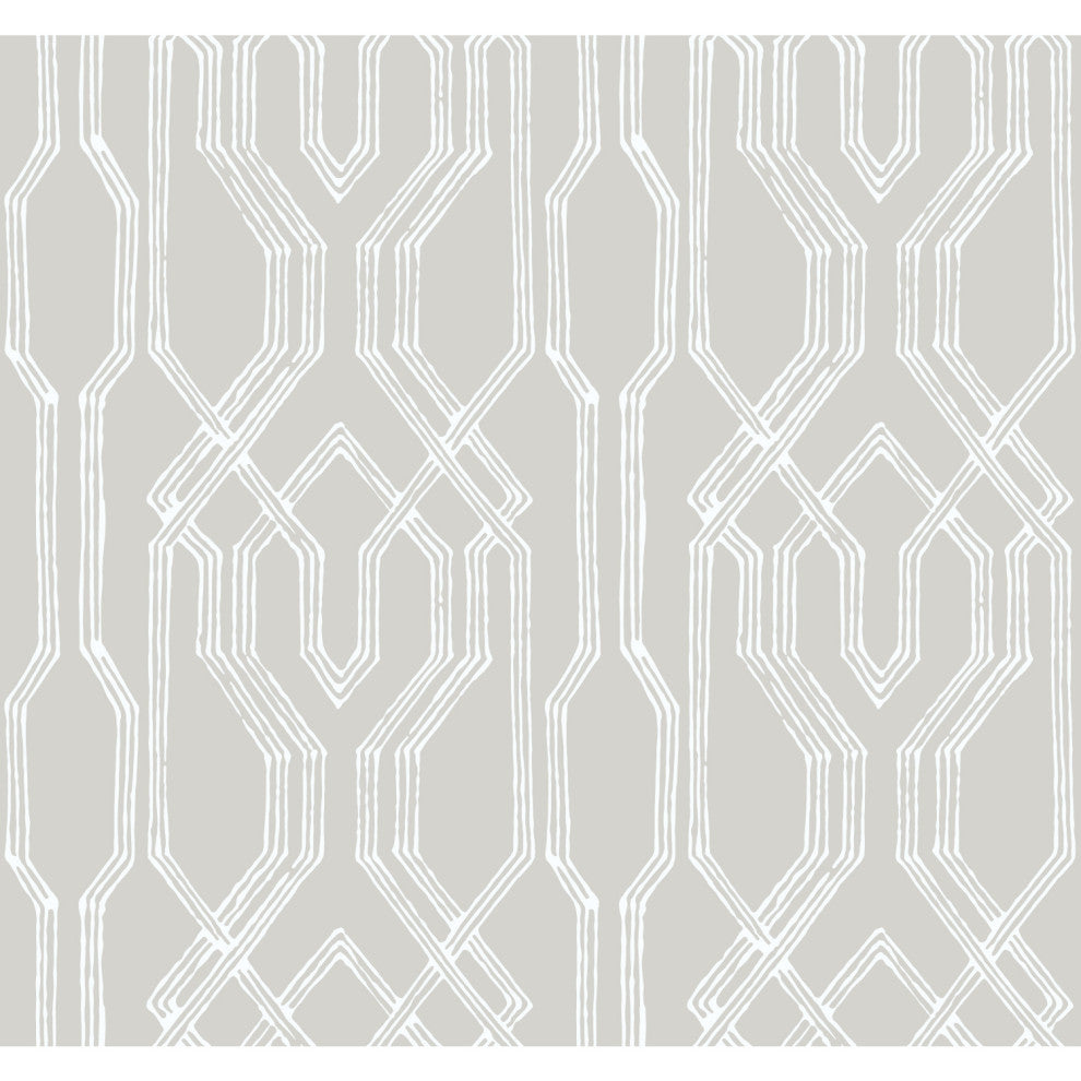 Oriental Lattice Wallpaper, Taupe, White