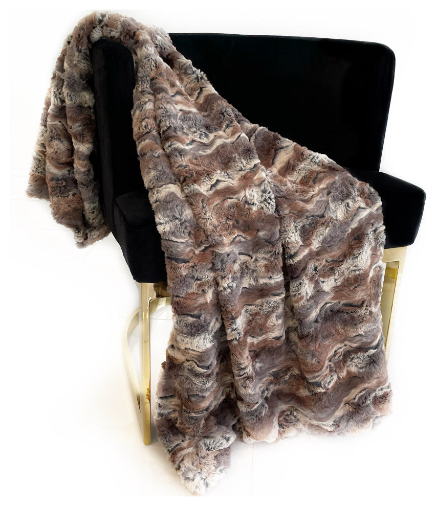 Brown Wild Rabbit Faux Fur Luxury Throw Blanket, Blanket 114Lx120W King