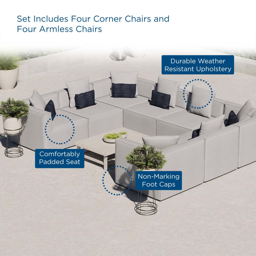 Lounge Sectional Sofa Set, Fabric, Gray, Modern, Outdoor Patio Cafe Bistro
