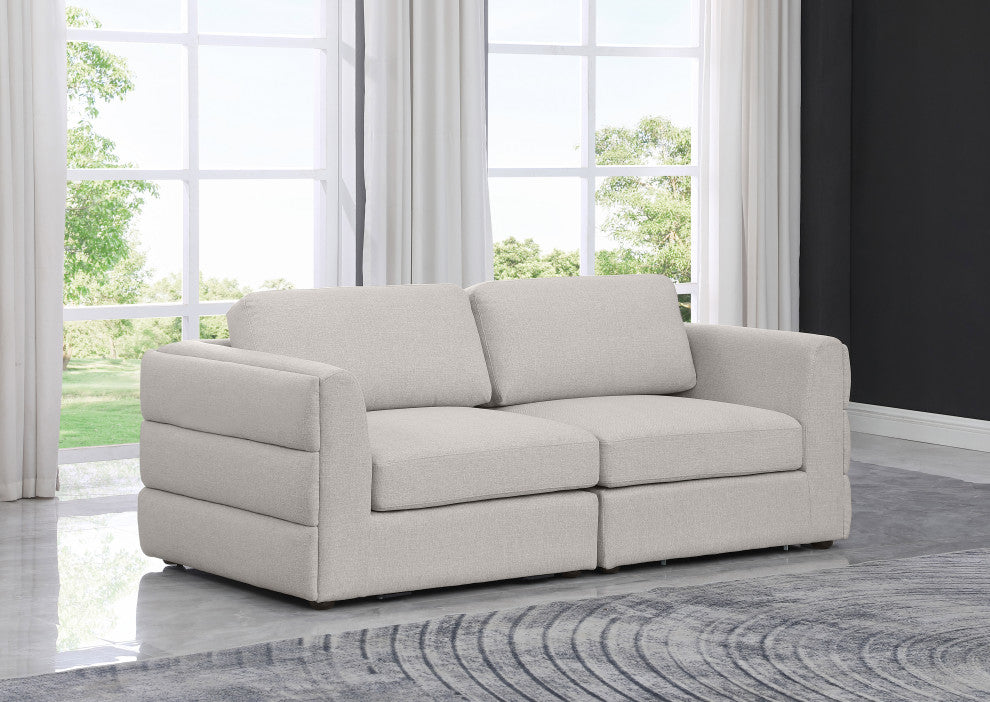 Beckham Linen Textured Fabric Upholstered 2-Piece Modular Sofa, Beige