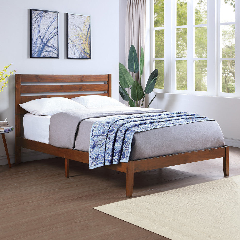 Kenley Queen Size Bed With Headboard, Dark Brown Finish, Natural