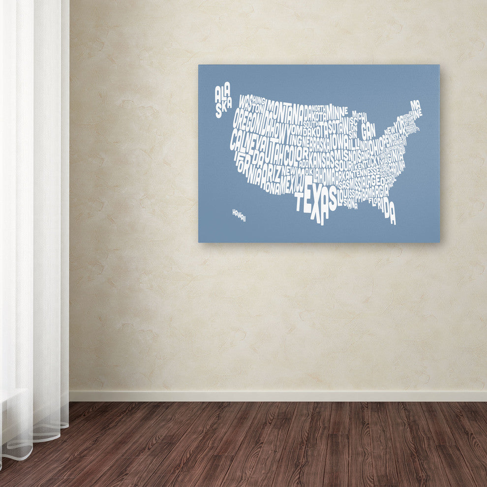 ''USA States Text Map - Steel'' Canvas Art by Michael Tompsett