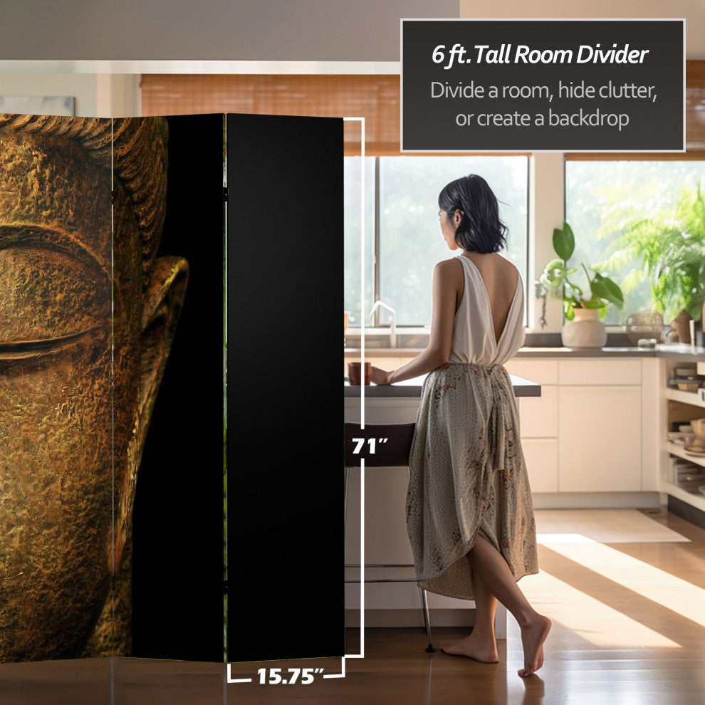 6' Tall Double Sided Buddha and Ganesh Canvas Room Divider