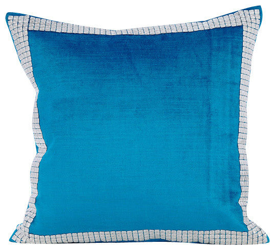 Blue Decorative Pillow Covers 18"x18" Velvet, Silver Studded Blue
