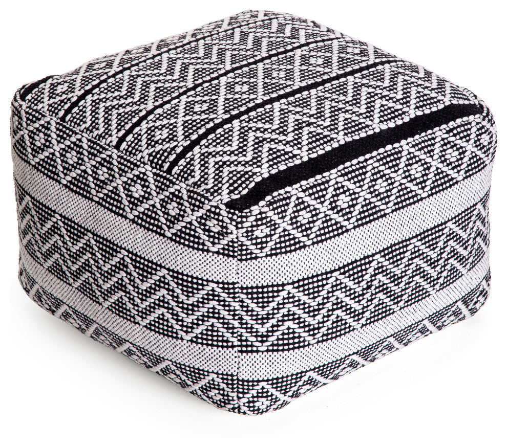 Chouteau Black 22" x 22" x 16" Black and Ivory Pouf